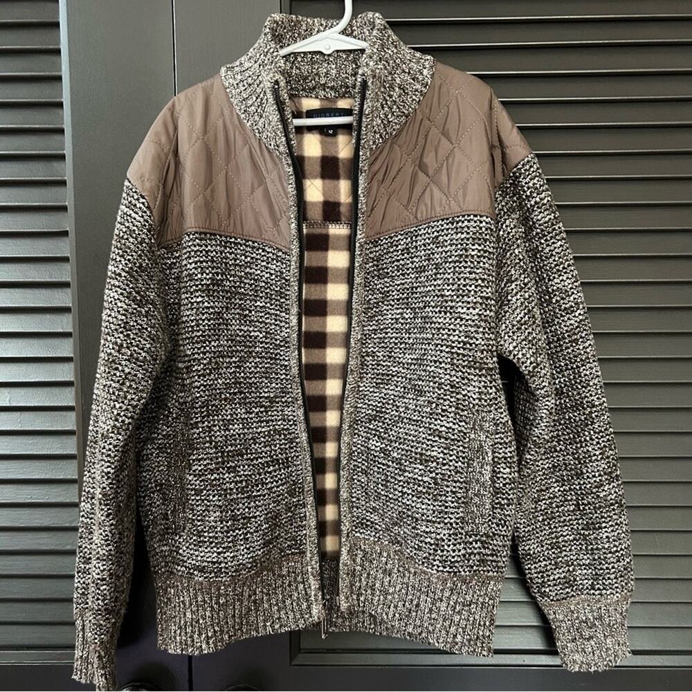 Gioberti Boy’s Brown & White Marled Knit & Quilted Jacket, Fleece Lined, Size 12